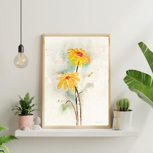 Watercolor Daisy Painting | Minimalist Wall Art Print | Flower Decor | Botanical Watercolor Print | Daisy Wall Art | Living Room Decor