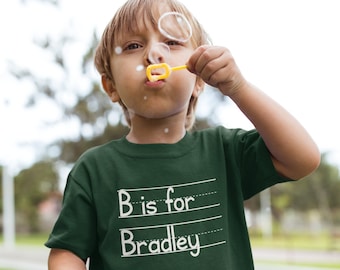 Camiseta Personalizada con Alfabeto para Niños - Camiseta Escolar Personalizada con Nombre - Camiseta Personalizada para Niños y Niñas