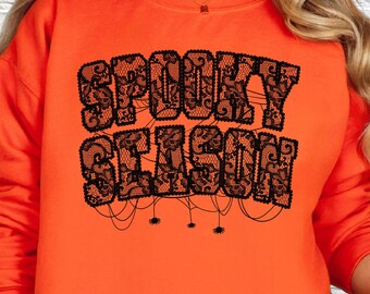 Halloween Sweatshirt - Spooky Saison Spitze Spinnennetz Grafik - Trendiger Herbst übergroßer Pullover für Frauen
