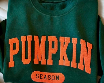 Herbst Rundhals-Sweatshirt - Geprägter Kürbis Pullover - Kuscheliger Herbst Pullover