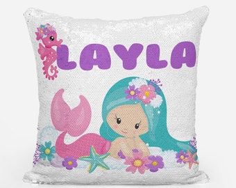 Little Mermaid Reversible Mermaid Sequin Pillow, Personalized Mermaid  Pillow Cover, Custom Mermaid Pillowcase