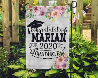 Personalized Graduation Garden Flag: Floral Wooden Sign, Class of 2020