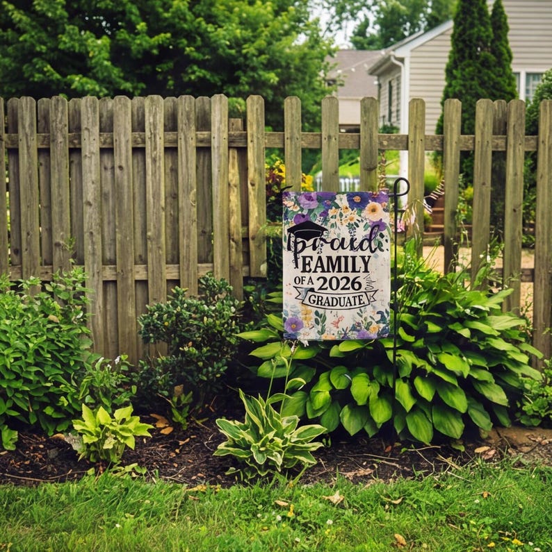 Proud Family of a 2026 Graduate Garden Flag: Floral Graduation Yard Decor image 9