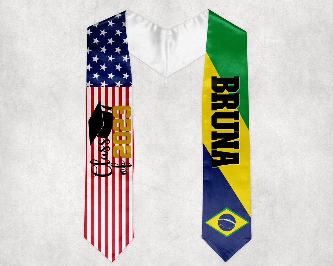 Custom Mixed Two Flags Graduation Stole Brazilian American Etsy