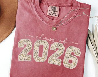 Comfort Colors フローラル柄 2026年卒業生Tシャツ | 卒業記念Tシャツ ワイルドフラワープリント