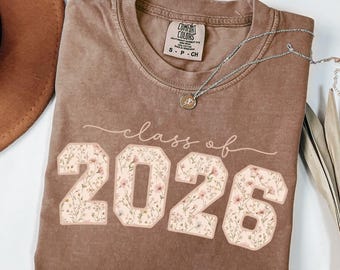 Comfort Colors フローラル柄 2026年卒業生Tシャツ | 卒業記念Tシャツ ワイルドフラワープリント