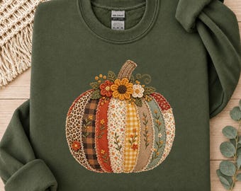 Sweatshirt mit Kürbis-Patchwork-Optik, herbstliches Blumendesign im Cottagecore-Stil