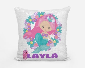 Little Mermaid Reversible Mermaid Sequin Pillow, Personalized Mermaid  Pillow Cover, Custom Mermaid Pillowcase