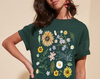 ヴィンテージ風フローラルTシャツ、ボタニカルシャツ、フラワーT