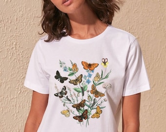Camiseta mariposa de inspiración vintage, camisa botánica papillons, gráfico, camiseta vintage mariposa, camisa de carta de mariposas, monarca, regalo para mamá
