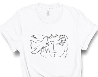Picasso Dove and Woman Shirt, Line Drawing T-SHIRT, One Line Wall Art, Continuous Line, Sketch, Minimalista, Modern Art, Tumblr, Estética