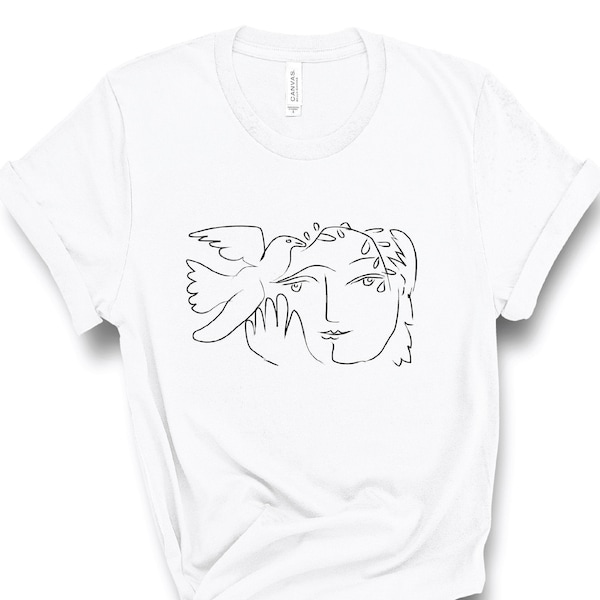 Picasso Dove and Woman Shirt, Line Drawing T-SHIRT, One Line Wall Art, Continuous Line, Sketch, Minimalist, Modern Art, Tumblr, Aesthetic