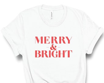 Camisa alegre y brillante, camisas de Navidad para las mujeres, traje de vacaciones de la camiseta de Navidad, camisa de vacaciones para las mujeres, camiseta simple minimalista, más tamaños