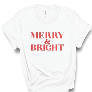 Merry and Bright Shirt, Christmas Shirts for Women,Christmas T-Shirt Holiday Outfit,Holiday Shirt for Women,Minimalist Simple Tee,Plus Sizes