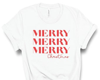 Merry Merry Merry Shirt / Camiseta de fiesta de Navidad / Linda camisa de Navidad / Top de Navidad para mujer / Camiseta de navidad / Camisa de Feliz Navidad