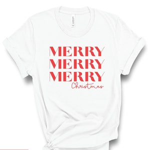 Merry Merry Merry Shirt | Christmas party Tshirt | Cute Christmas Shirt | Women&#39;s Christmas Top | Holiday T-shirt | Merry Christmas Shirt