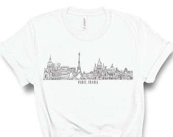Camiseta de París, Camiseta de la Torre Eiffel, Camiseta de ropa de viaje, Camiseta de París para mujeres, Camisetas de París, Horizonte de París, Camisa de Francia, Camisa vintage