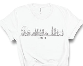 Damen Kurzarm Girlie T-Shirt London City Silhouette Stadt England Metropole