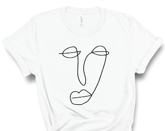 Line Drawn Faces Print T-shirt, Womens Tees, White Tee Shirt Tshirt Picasso Doodle Art Style Unisex Top Artistic Tee, Cute Tee, Tumblr Shirt