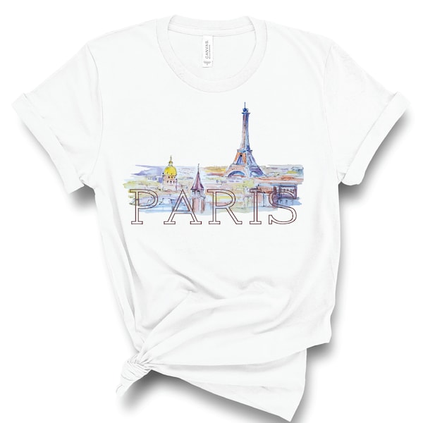 Paris T-shirt, Eiffel Tower Tshirt, Travel T-Shirt, Paris Tees, Paris Skyline, Paris Gift For Her, France, Womens Paris T-Shirt, Souvenir