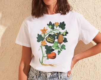 Pumpkin Vintage Shirt, Vintage Botanical Tee, Festive Fall Shirts for Women, Halloween Tee, Trendy Fall Thanksgiving, Pumpkin Patch Tee