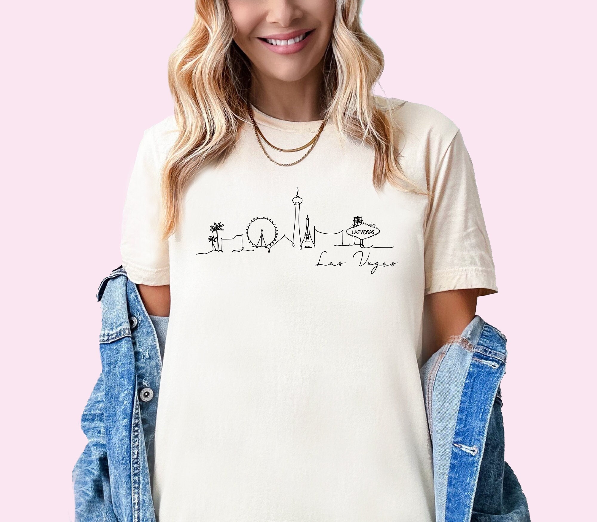 T-shirt Unisexe Rétro Las Vegas Pixel Art - Imprimé Néon Skyline, Coton, Coupe Régulière, Neuf Avec étiquettes