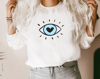 Eye Love You Sweatshirt, Evil Eye Shirt, Retro Evil Eye Sweater, Third Eye, Crewneck Pullover, Valentines Day Gift For Her, Galentine's Gift