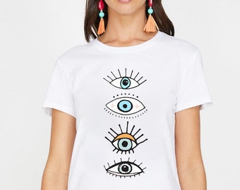 Evil Eye Tee, Evil Eye Unisex T-Shirt, Hamsa Eye T- Shirt, Eye Tee, Minimal Eye Graphic T-Shirt, Evil Eye Gift, Turkish Greek Evil Eye Shirt