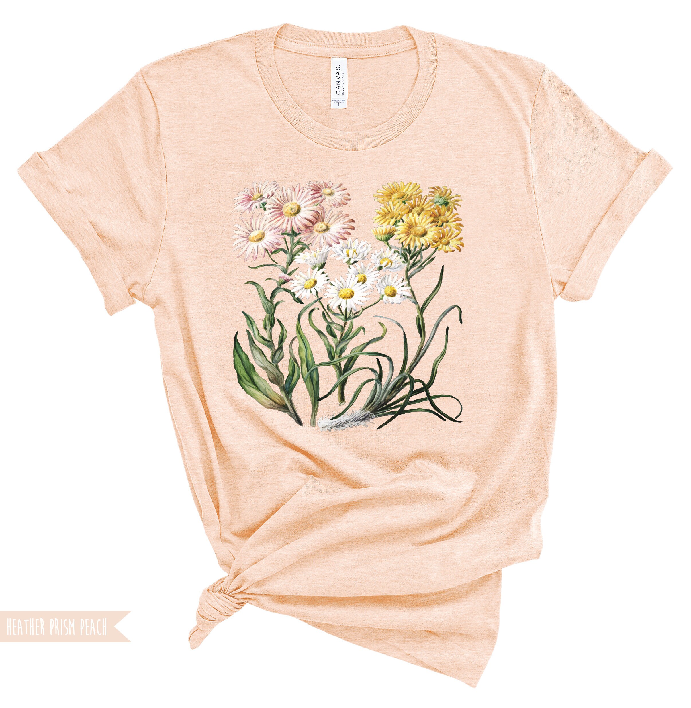 【CPGN STUDIO】Daisy Flower Pigment Short Sleeve T-shirt Amazon.com: Cute Boho Smile Simple Daisy Flower In Brown
