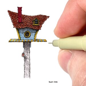 Birdhouse Art Print | Bird Lover Gift | Birdwatching Illustration