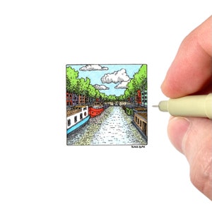 Amsterdam Canal Print | Amsterdam Travel Art | Netherlands Illustration | Dutch Artwork | Miniature Art