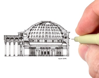 The Pantheon in Rome, Italy Art Print | Classical Architecture Pen and Ink Illustration | Architect Aesthetic