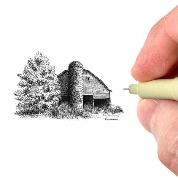 Barn Art Print | Farmhouse Aesthetic | Country Living Artwork | Barn Illustration  | Miniature Art