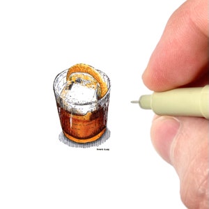 昔ながらのカクテルアートプリント | ミックスドリンクのイラスト | バーボンバーのアートワーク | スコッチ愛好家へのギフト | バーカートの装飾