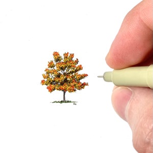 Autumn Tree | Nature Artwork | Pen and Ink Illustration Print | Fall Tree Drawing | Miniature Art