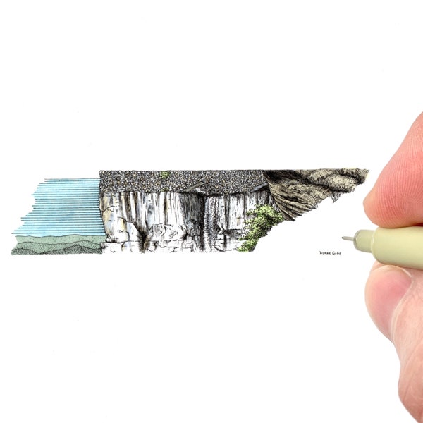 Tennessee Mountains Art Print | Tennessee State Illlustration | Volunteer State Miniature Art