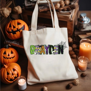 Tote personalizado de Halloween, Tote personalizado de truco o trato