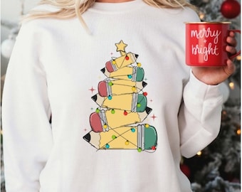 Teacher Pencil Christmas Tree Sweatshirt