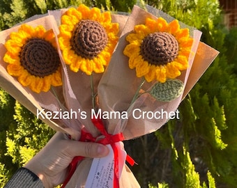 Handmade Crochet Sunflower Bouquet - Acrylic Yarn Flower Arrangement