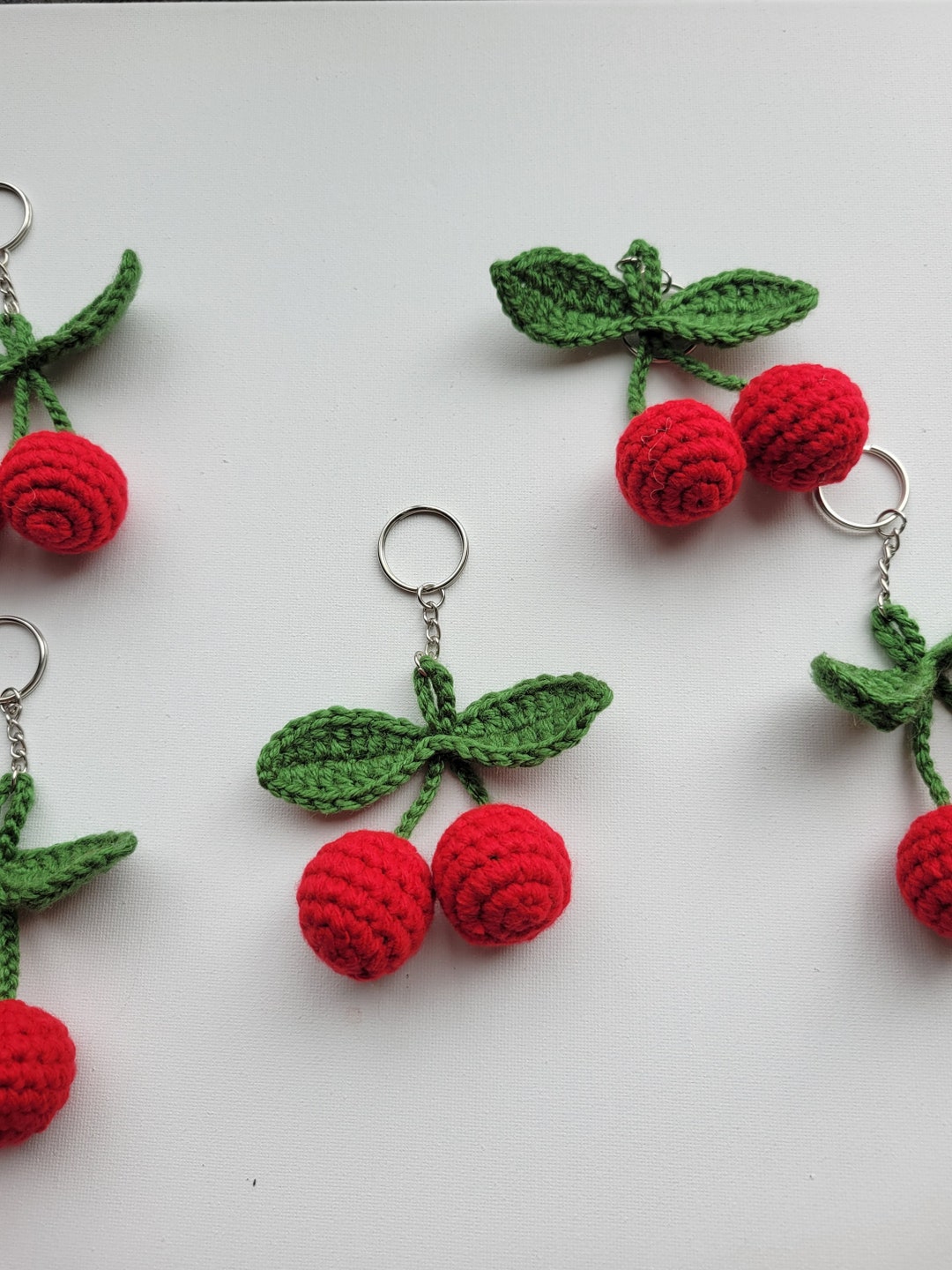 Crochet Cherry Keychain: Acrylic Yarn Amigurumi Bag Charm - Etsy