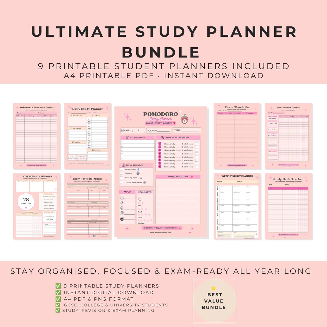 Student Planner Bundle Printable |revision Planner | Pomodoro Planner ...