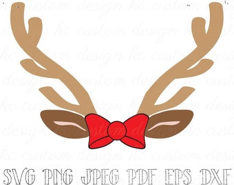 Reindeer Antlers and Bow SVG | Christmas SVG | Xmas SVG | Instant Download files | T Shirt | Download for Cricut | Png Jpeg Pdf Dfx Eps