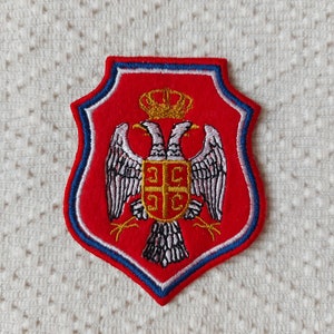 Serbian Eagle Crest Patch: Embroidered Applique (3.35in x 2.76in)