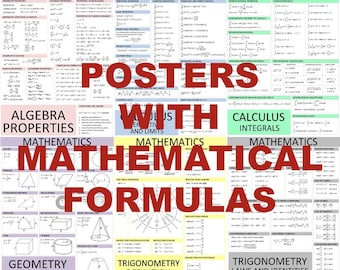 6 Math Education Formulas Posters  - PDF Instant Download Digital Product - Letters Size Format