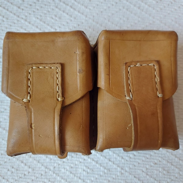 Double Ammo Pouch Leather Military Yugoslavia JNA Army Belt Bag