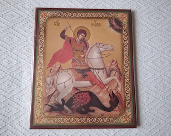 Handmade Serbian Orthodox Icon of St George (25cm x 21cm)