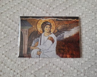 Imán metálico serbio ortodoxo con icono del Ángel Blanco