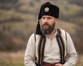 Handmade Black Astrakhan Wool Serbian Subara Cap with Kokarda