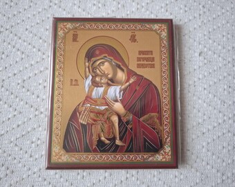 セルビア正教会の聖母マリアのイコン - 木製プレート 15 x 12 cm
