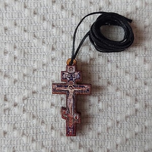 Small Russian Christian Wooden Pectoral Cross Pendant Rope Cord Car Rearview Mirror